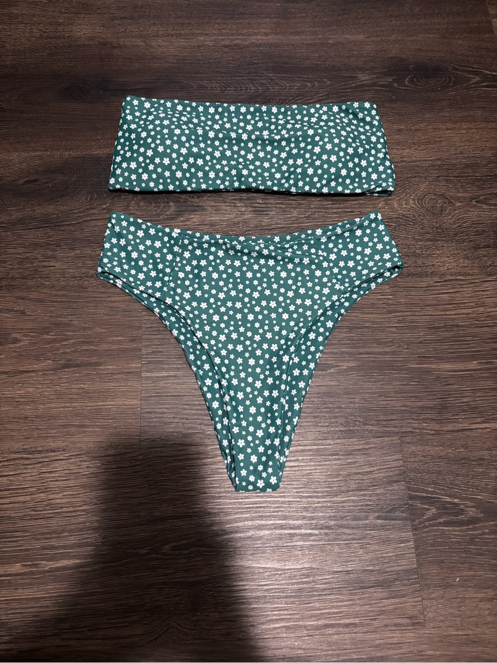 Green Floral Bandeau Bikini Set